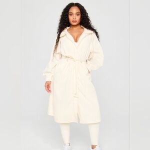 FABLETICS FITNESS WORKOUT HOODED TRENCH COAT JACKET - CREAM